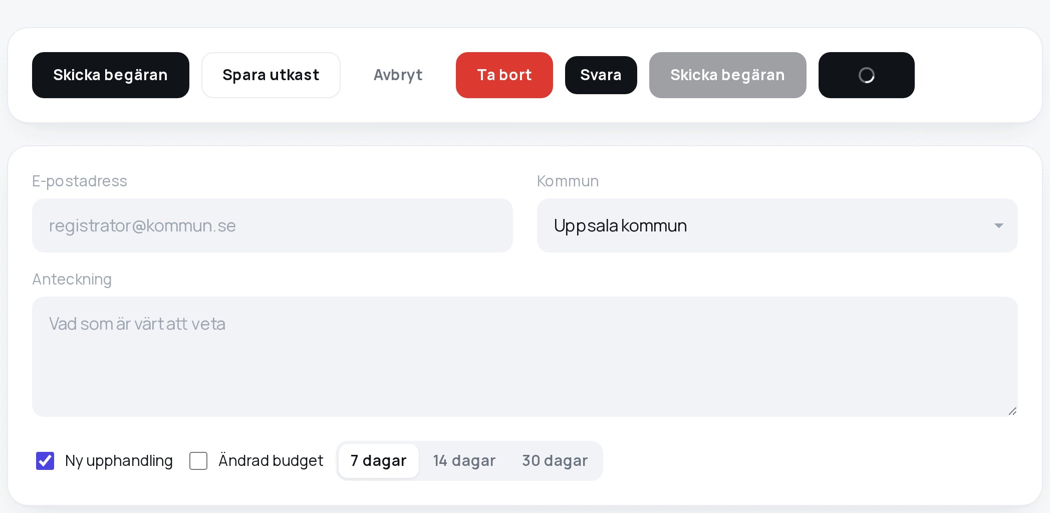 Buttons, fields, checkbox and switch